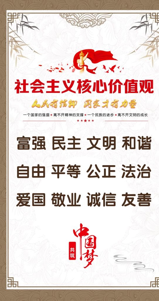 党建核心价值挂展板海报图片(2362x4211)psd模版下载