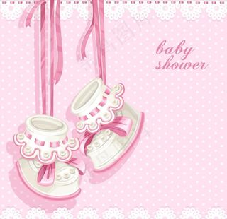 可爱粉色迎婴派对卡片矢量图图片