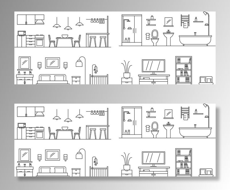 家庭场景线稿图图片