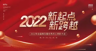 红色大气企业年会展板图片
