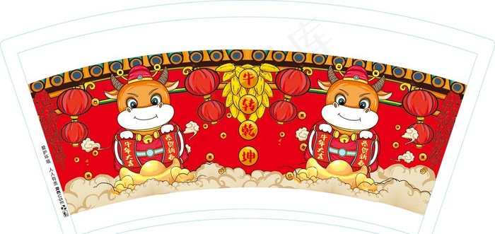 牛年大吉 牛娃娃 金元宝 红灯图片cdr矢量模版下载