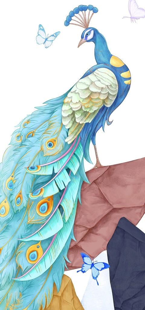手绘孔雀玄关装饰画合层图片