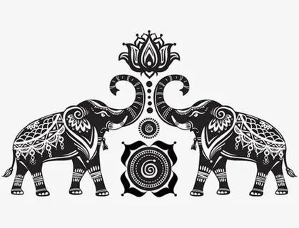 大象与荷花图片