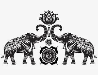 大象与荷花图片