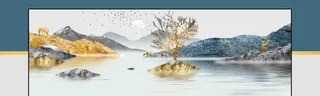 抽象金色山水水墨床头画图片