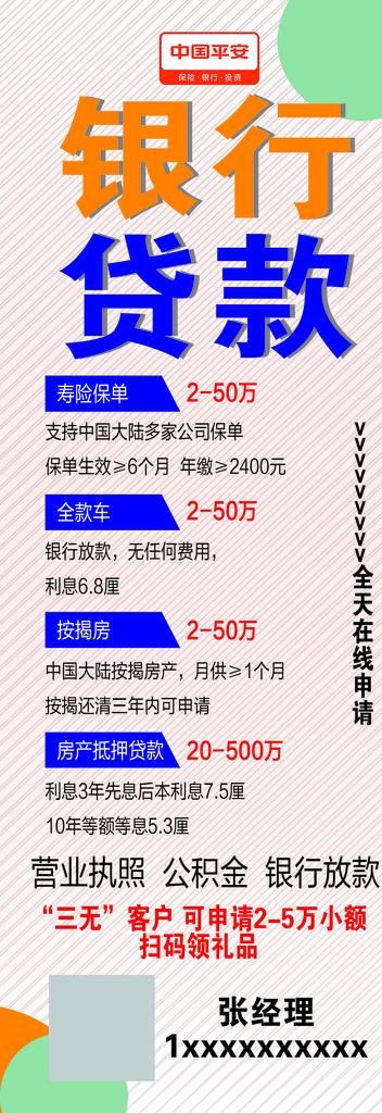 中国平安  贷款展架  急用钱图片(1701x4535)psd模版下载