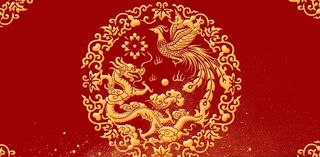 简约大气龙凤呈祥中国风红色背景图片