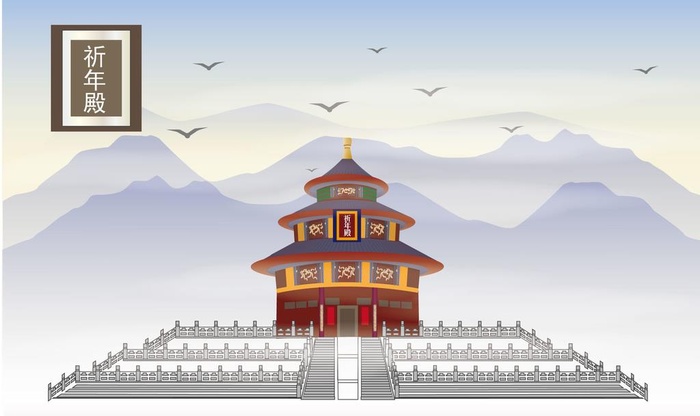 原创天坛插画线稿图片