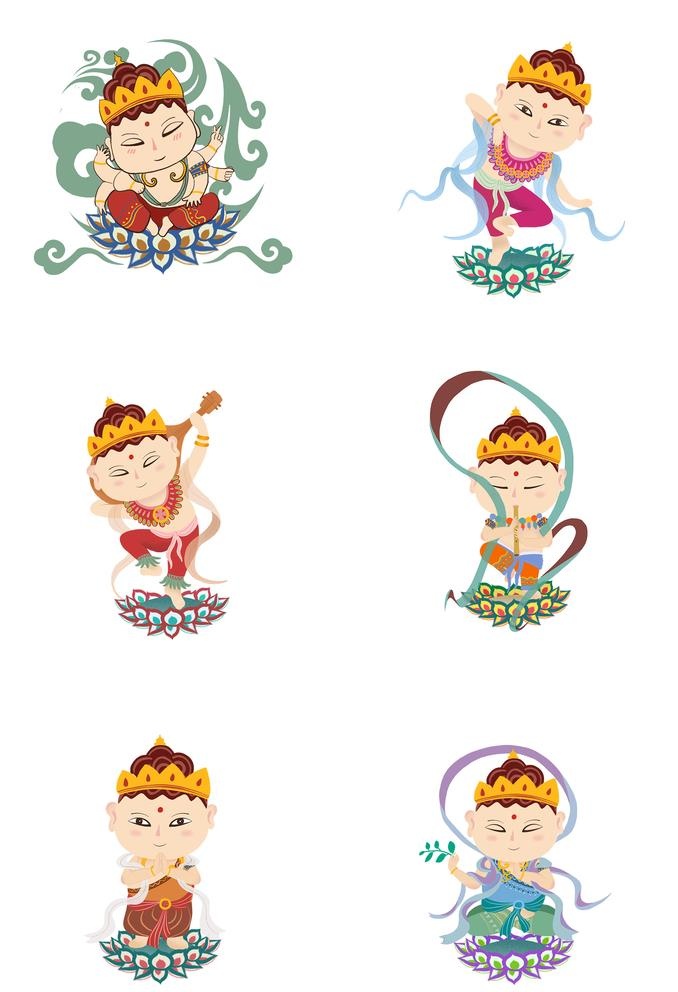敦煌壁画飞天佛像卡通手绘系列图片(2000x3020)psd模版下载
