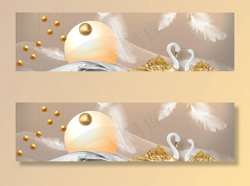 金色天鹅羽毛装饰画图片(8858x2657)psd模版下载