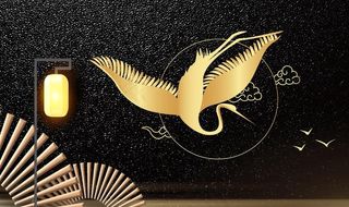 白鹤国潮创意图案背景墙图片