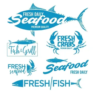 蓝色海鲜标志图片