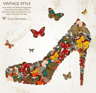 手绘蝴蝶花卉组成的图案矢量素材图片