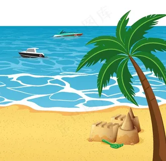 卡通海洋沙滩天空海岛背景图片