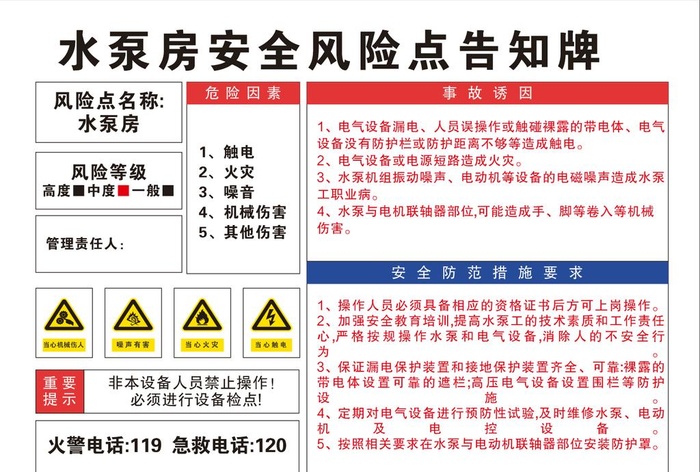 水泵房安全风险点告知牌图片cdr矢量模版下载