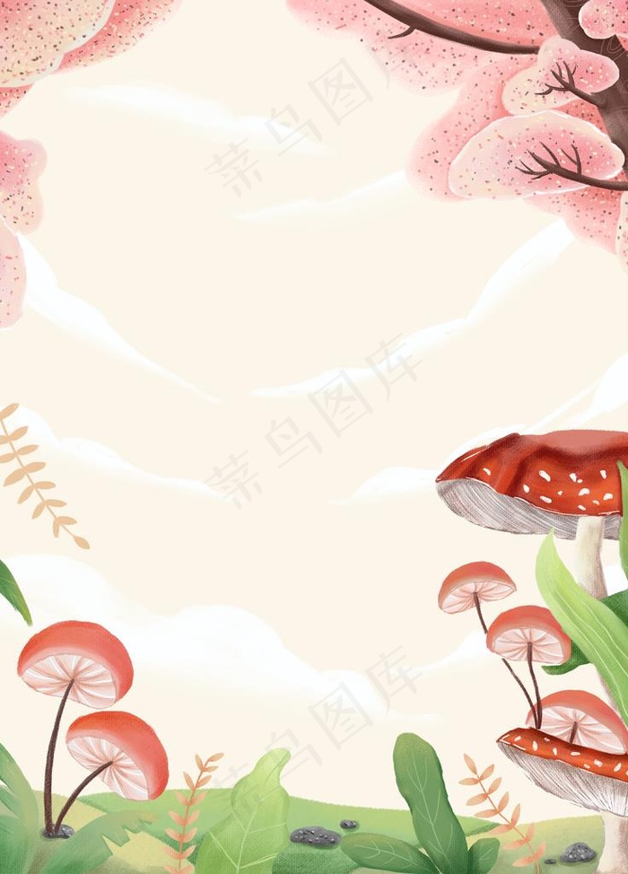 卡通花草蘑菇背景图片psd模版下载