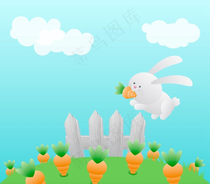 胡萝卜地里的白兔图片ai矢量模版下载