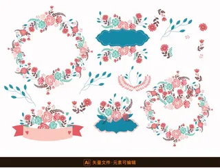 手绘玫瑰花环素材图片