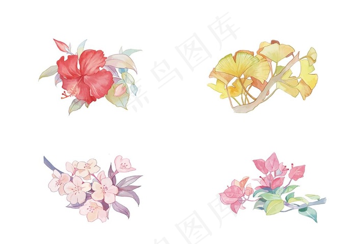 花卉插画背景素材图图片(4134x2953)psd模版下载