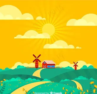 春天农场风景背景矢量图片