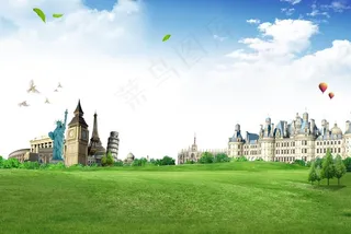 家园建筑海报背景素材图片