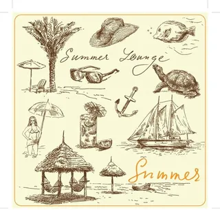 夏季海滩手绘线稿素材图片
