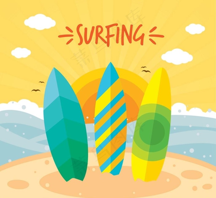 彩色海边冲浪板图片