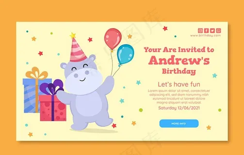 儿童卡通生日海报矢量图片