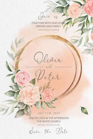 花卉婚礼请柬菜单模板图片