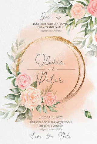 花卉婚礼请柬菜单模板图片