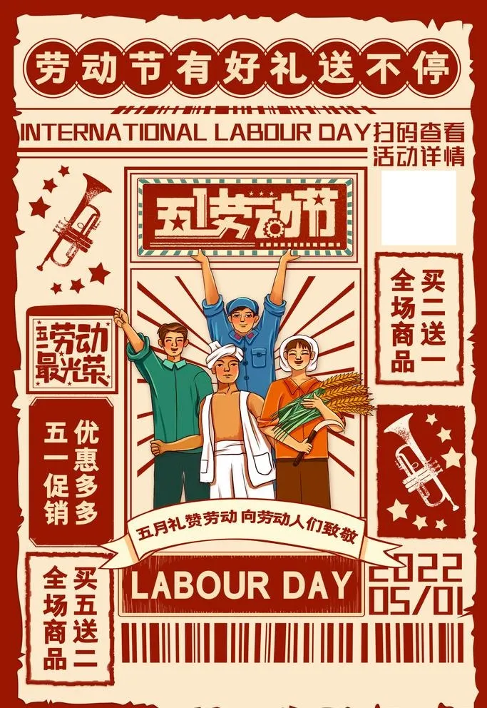 复古怀旧五一劳动节劳动最光荣图片