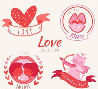 4款红色爱的元素标签矢量素材图片