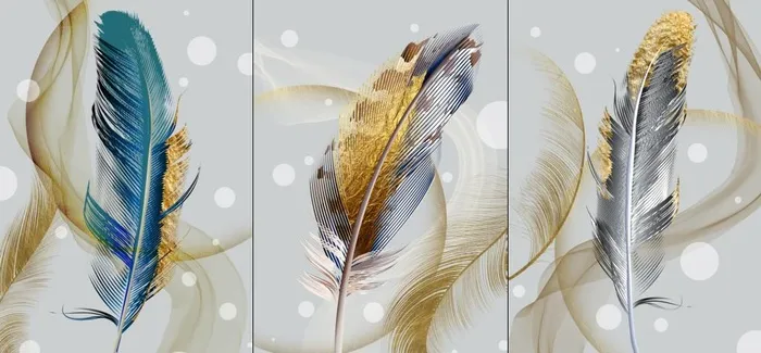金色羽毛艺术装饰画图片(10741x5320)psd模版下载