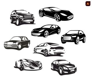 汽车跑车SUV轿车插画剪影图片