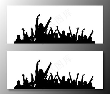 开心舞动的人群剪影图片