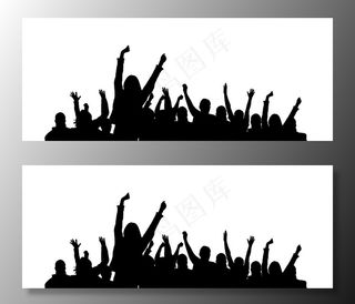 开心舞动的人群剪影图片