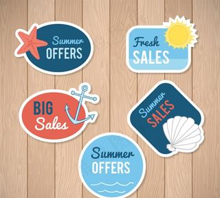 5款夏季海洋元素促销标签矢量图图片