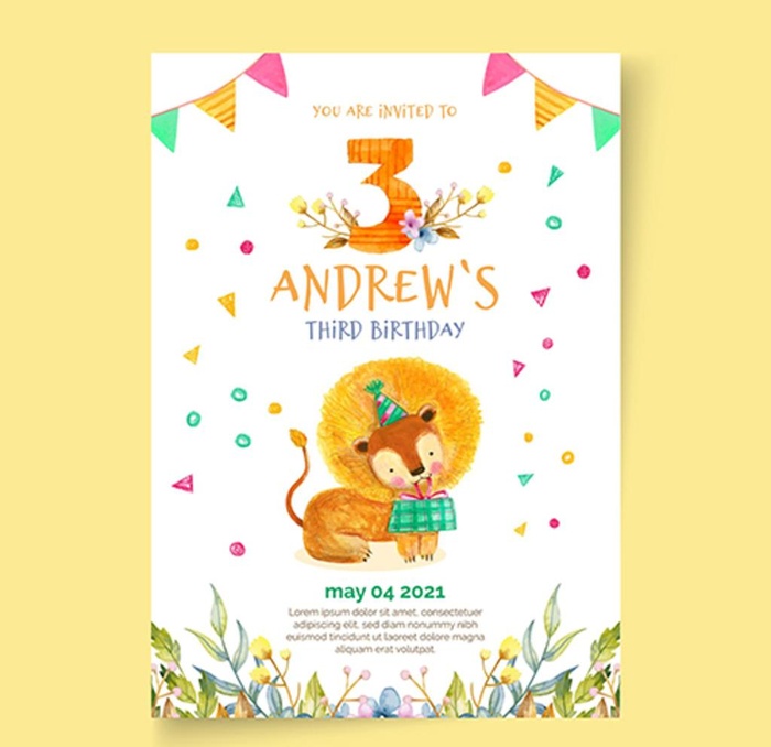 3周岁卡通生日海报矢量图片