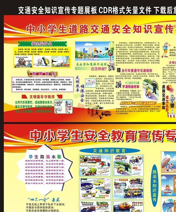 校园安全教育交通安全展板宣传栏图片cdr矢量模版下载