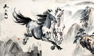 水墨画 马到成功 背景墙图片
