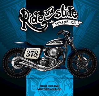 手绘插画炫酷摩托车蓝色图片