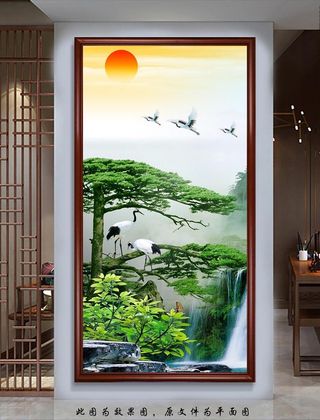 迎客松山水玄关画图片