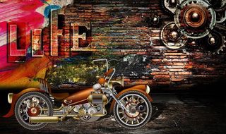 立体摩托复古背景墙图片