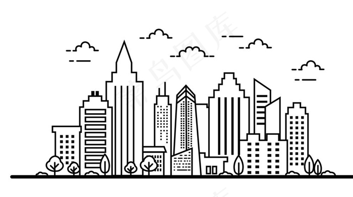 城市建筑矢量描摹线稿图片