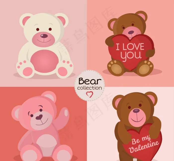 4款可爱卡通泰迪熊矢量素材图片ai矢量模版下载