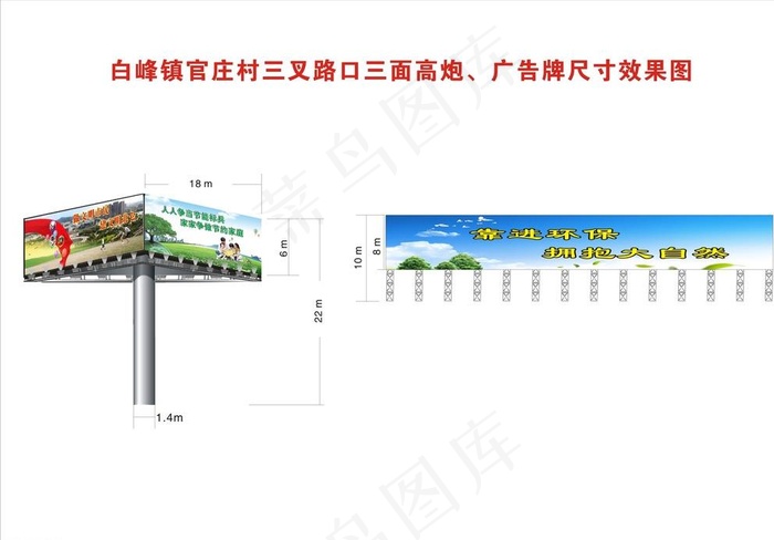 三面高炮 广告牌 （效果图）图片cdr矢量模版下载