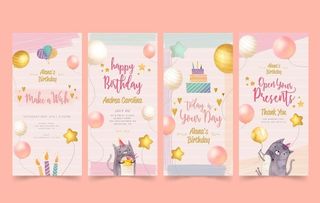 带气球的渐变优雅生日邀请函卡片图片