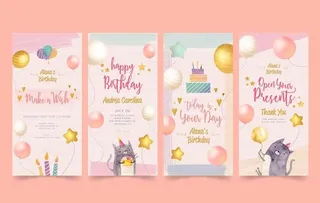 带气球的渐变优雅生日邀请函卡片图片