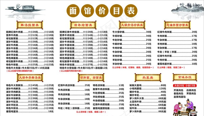 河南烩面价目表图片
