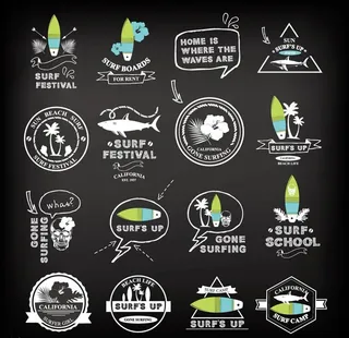 16款创意冲浪元素标志矢量素材图片